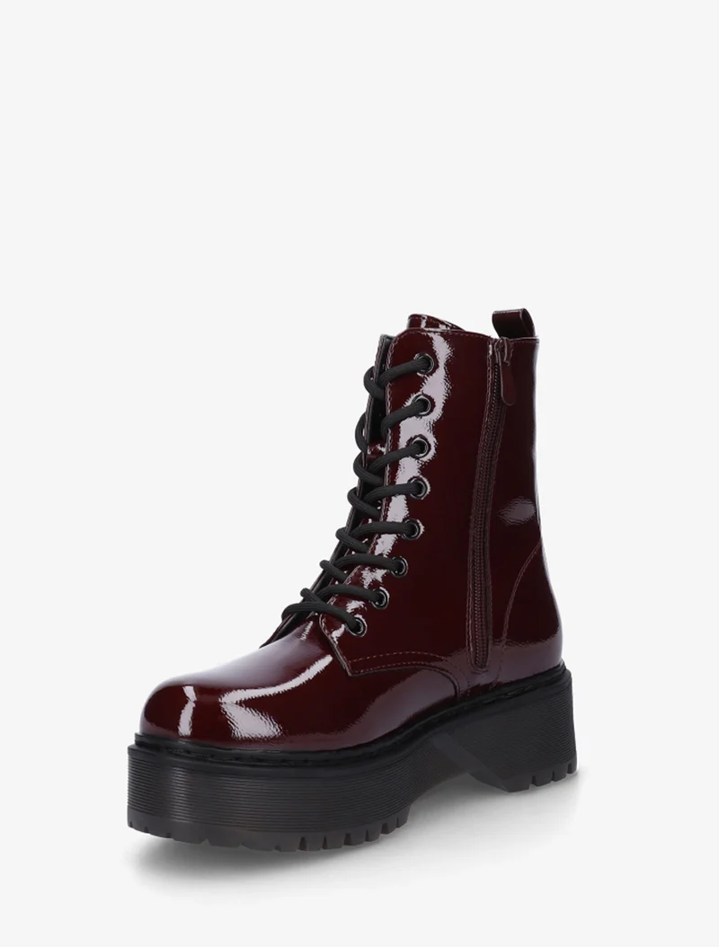 Bottines montantes vernies à lacets - Bordeaux