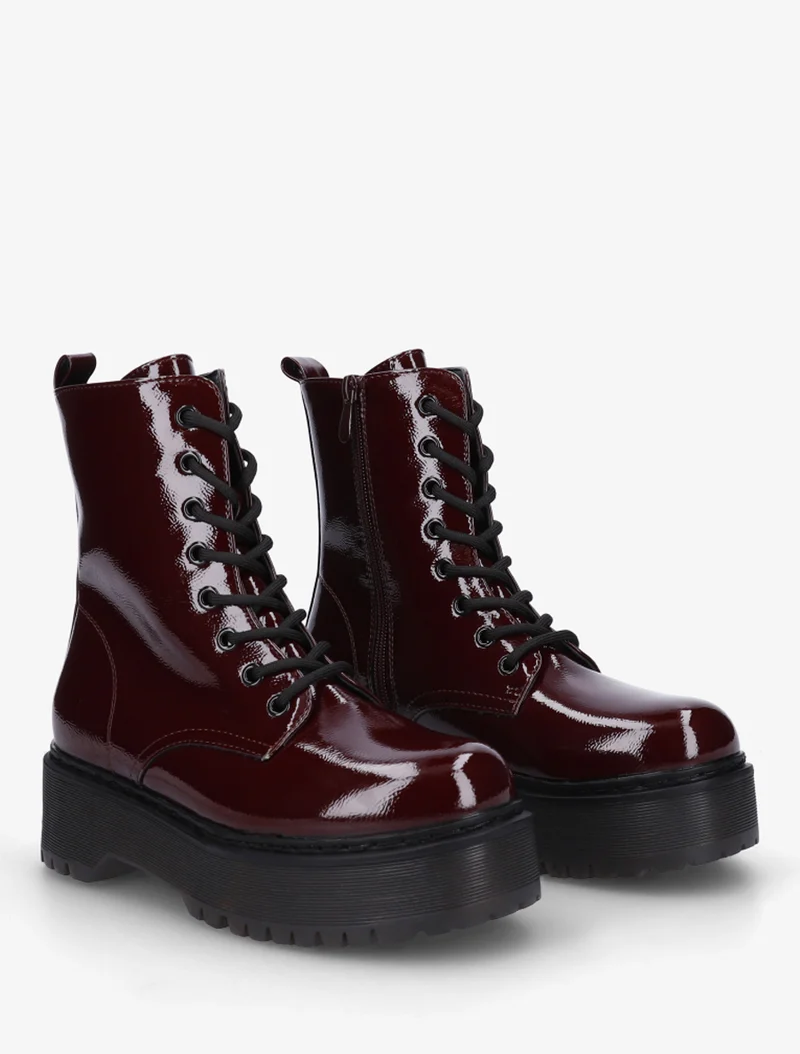 Bottines montantes vernies à lacets - Bordeaux