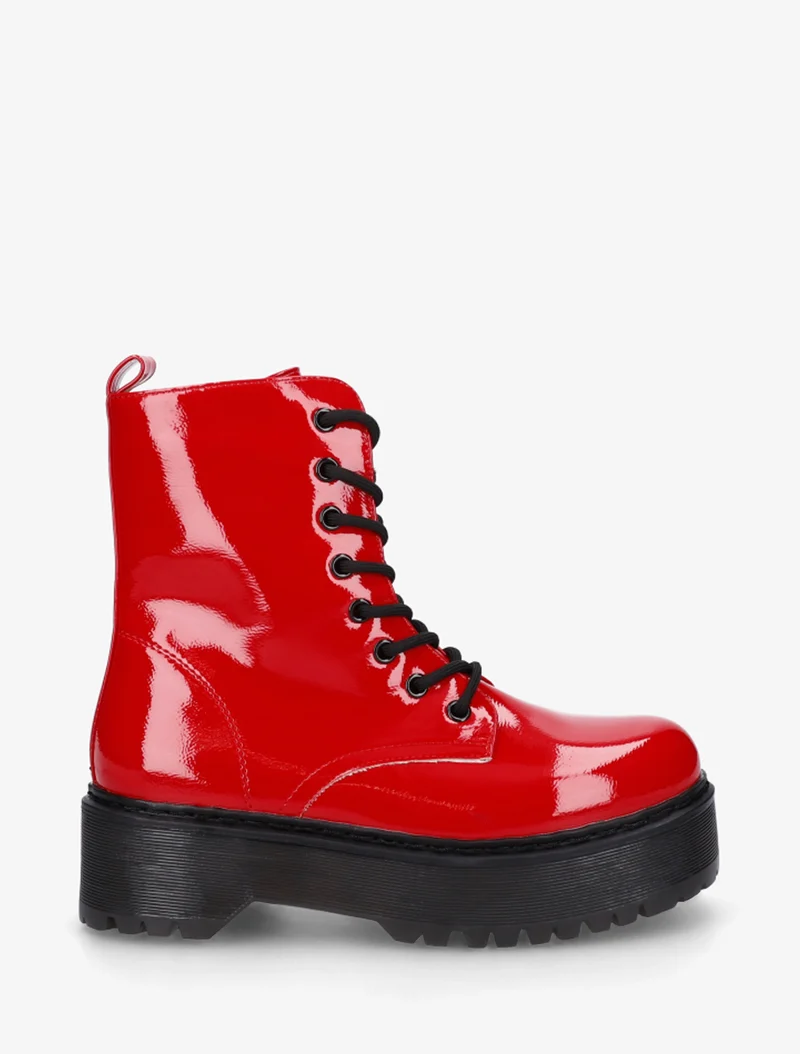 Bottines montantes vernies à lacets - Rouge