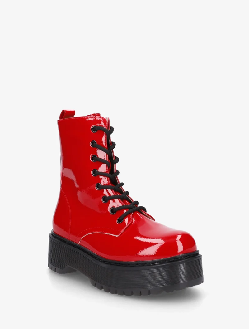 Bottines montantes vernies à lacets - Rouge
