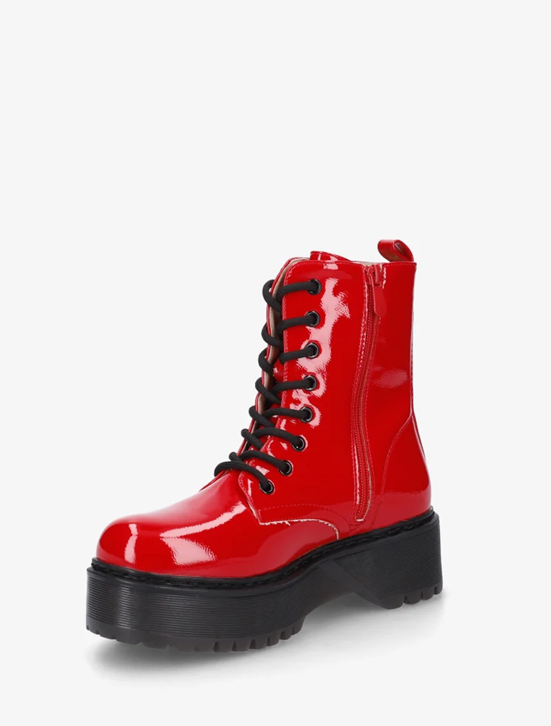 Bottines montantes vernies à lacets - Rouge