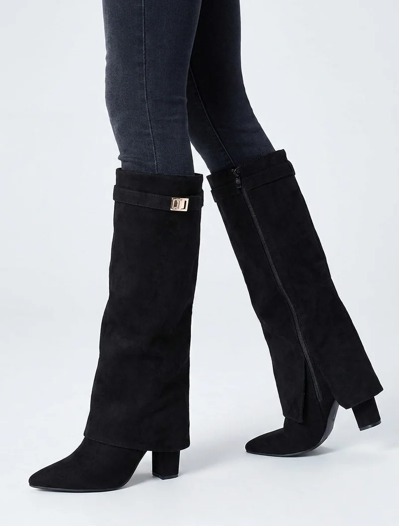 Bottes en suédine à revers - Noir