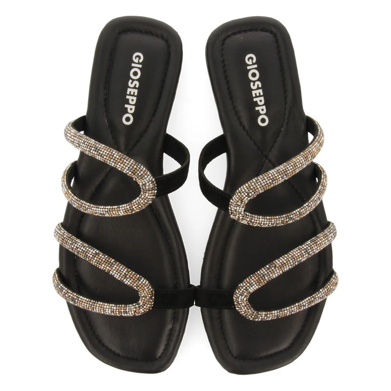 BLACK LEATHER SANDALS WITH STRAPS AND EMBELLISHMENTS FOR WOMEN BONIFAY