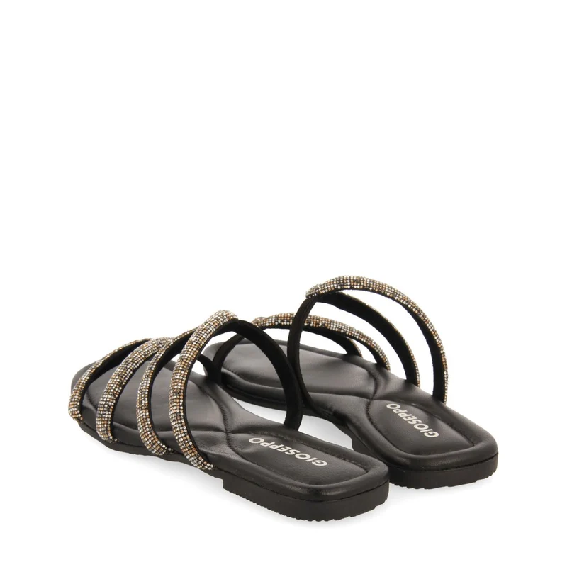 BLACK LEATHER SANDALS WITH STRAPS AND EMBELLISHMENTS FOR WOMEN BONIFAY