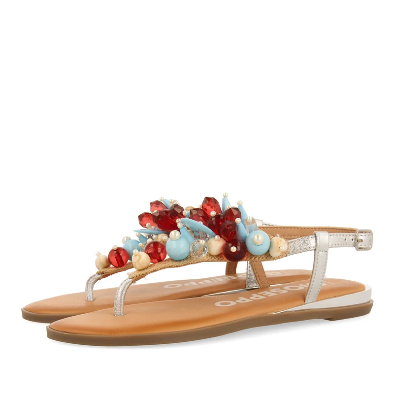 WOMEN'S PLATED LEATHER SANDALS WITH MULTICOLOURED TRIMMINGS IN GREEK STYLE HAYLE