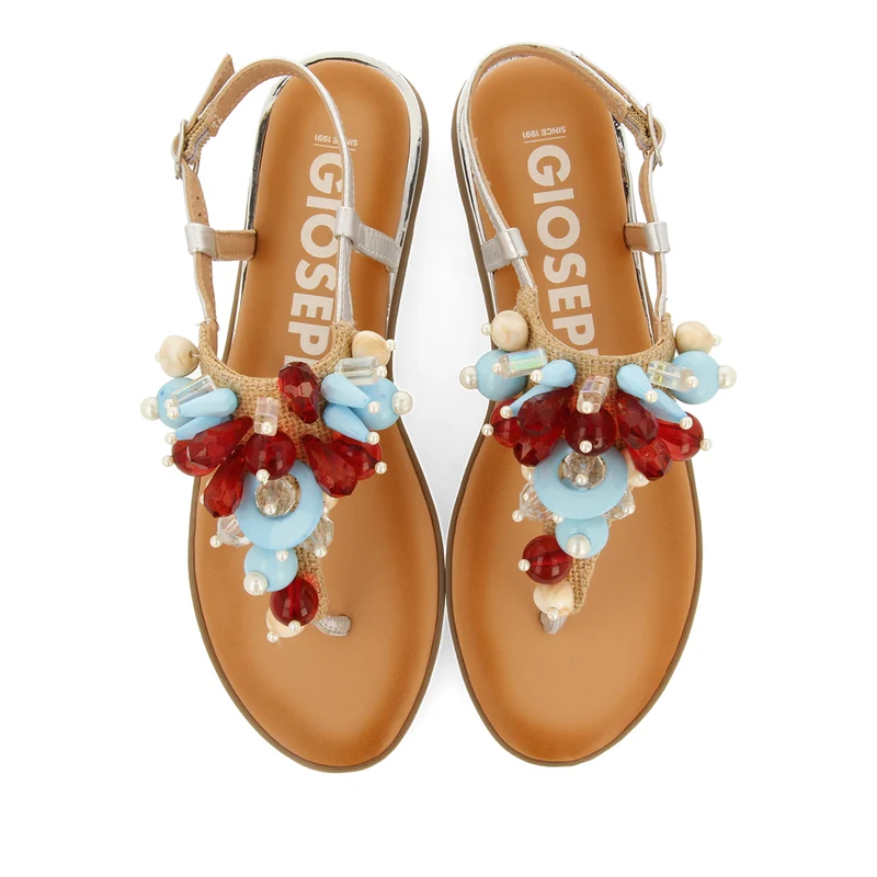 WOMEN'S PLATED LEATHER SANDALS WITH MULTICOLOURED TRIMMINGS IN GREEK STYLE HAYLE
