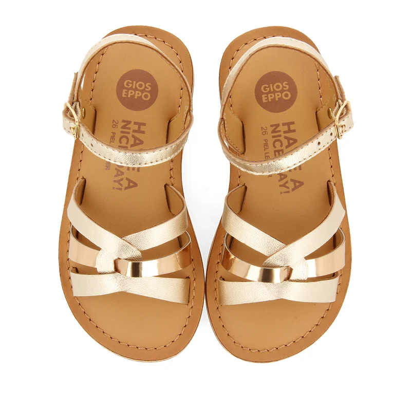 GOLDEN LEATHER SANDALS WITH METALLIC DETAILS FOR GIRL AND BOY NICOLOSI