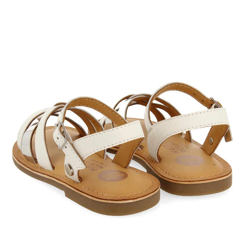 WHITE LEATHER SANDALS WITH METALLIC DETAILS FOR GIRL AND BOY NICOLOSI