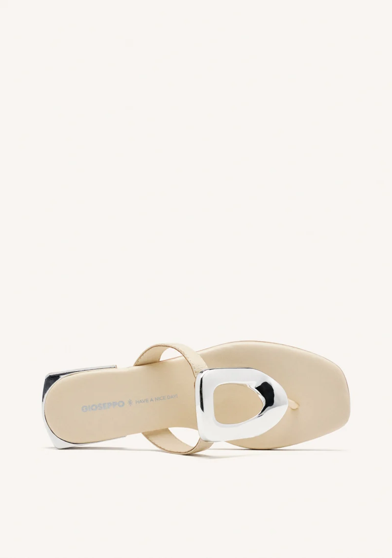 OFF WHITE LEATHER SANDALS WITH METALLIC TRIM FOR WOMEN VENDRES