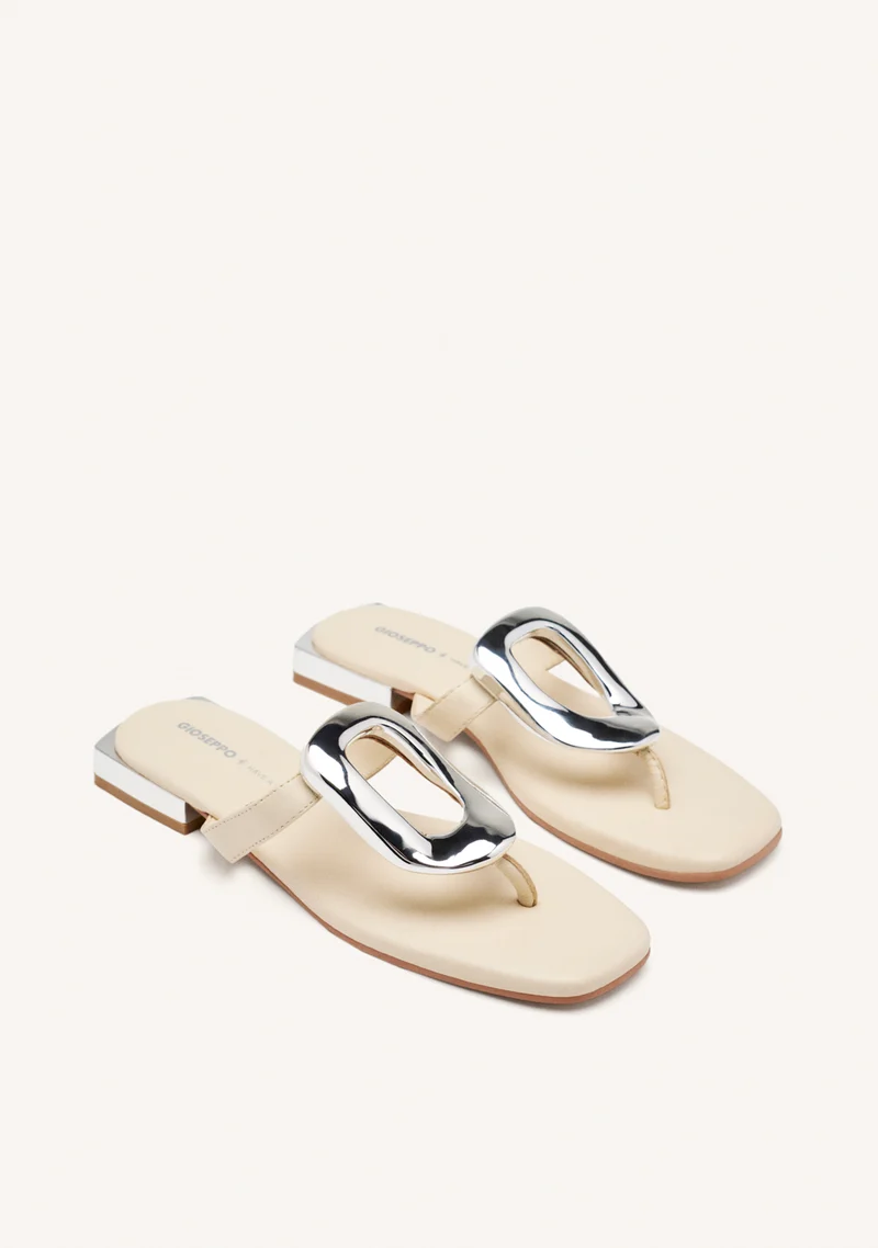 OFF WHITE LEATHER SANDALS WITH METALLIC TRIM FOR WOMEN VENDRES