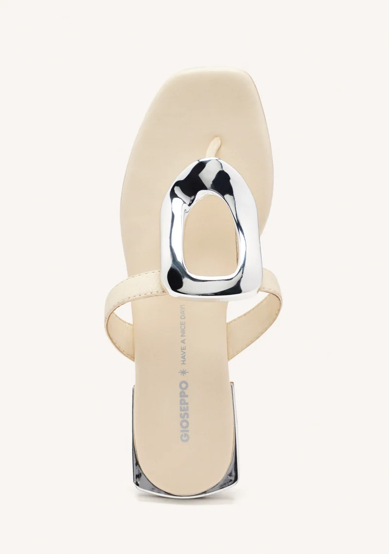 OFF WHITE LEATHER SANDALS WITH METALLIC TRIM FOR WOMEN VENDRES