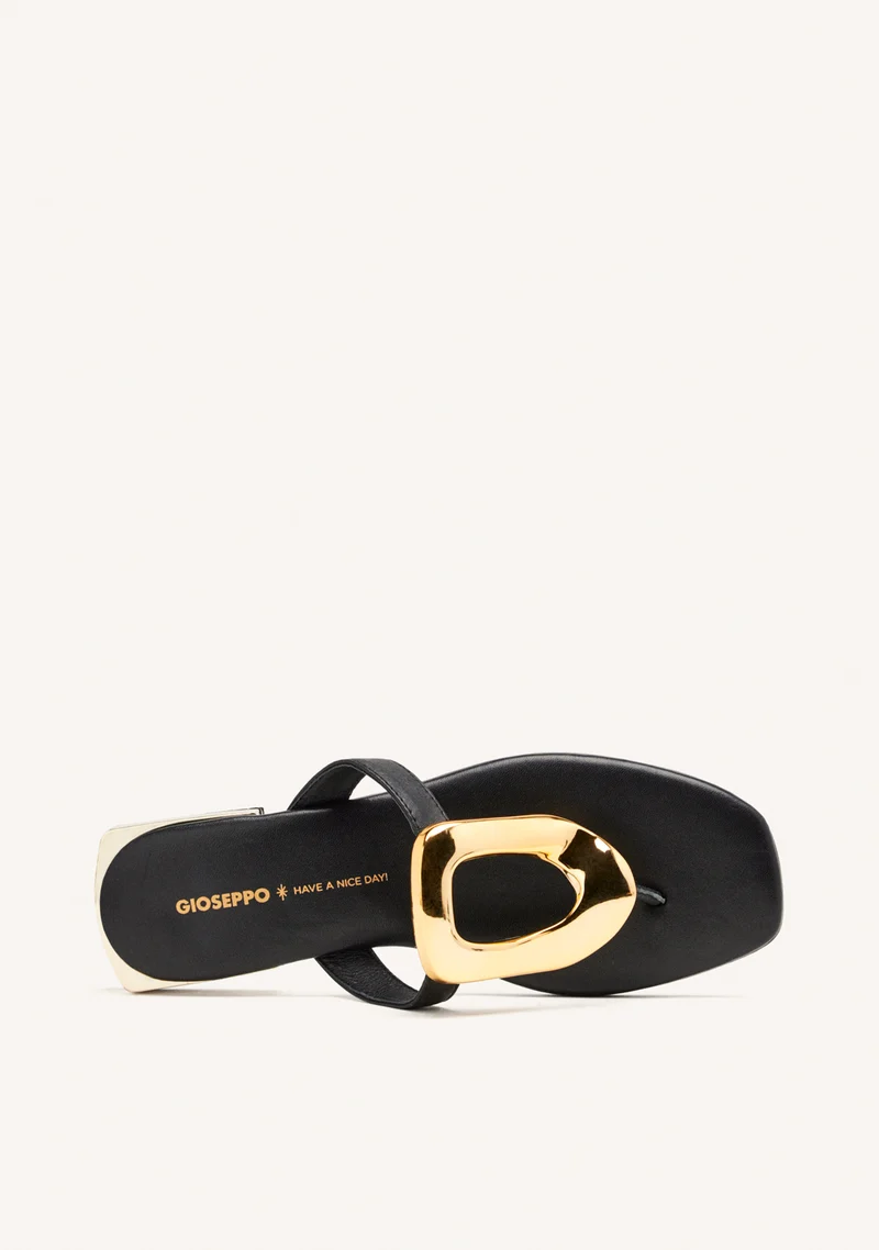 BLACK LEATHER SANDALS WITH METALLIC TRIM FOR WOMEN VENDRES