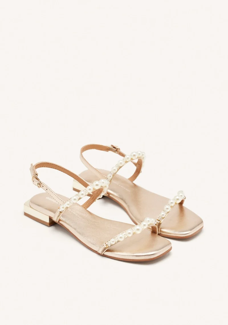 WOMEN'S PLATINUM LEATHER SANDALS WITH PEARLS ZERQAN