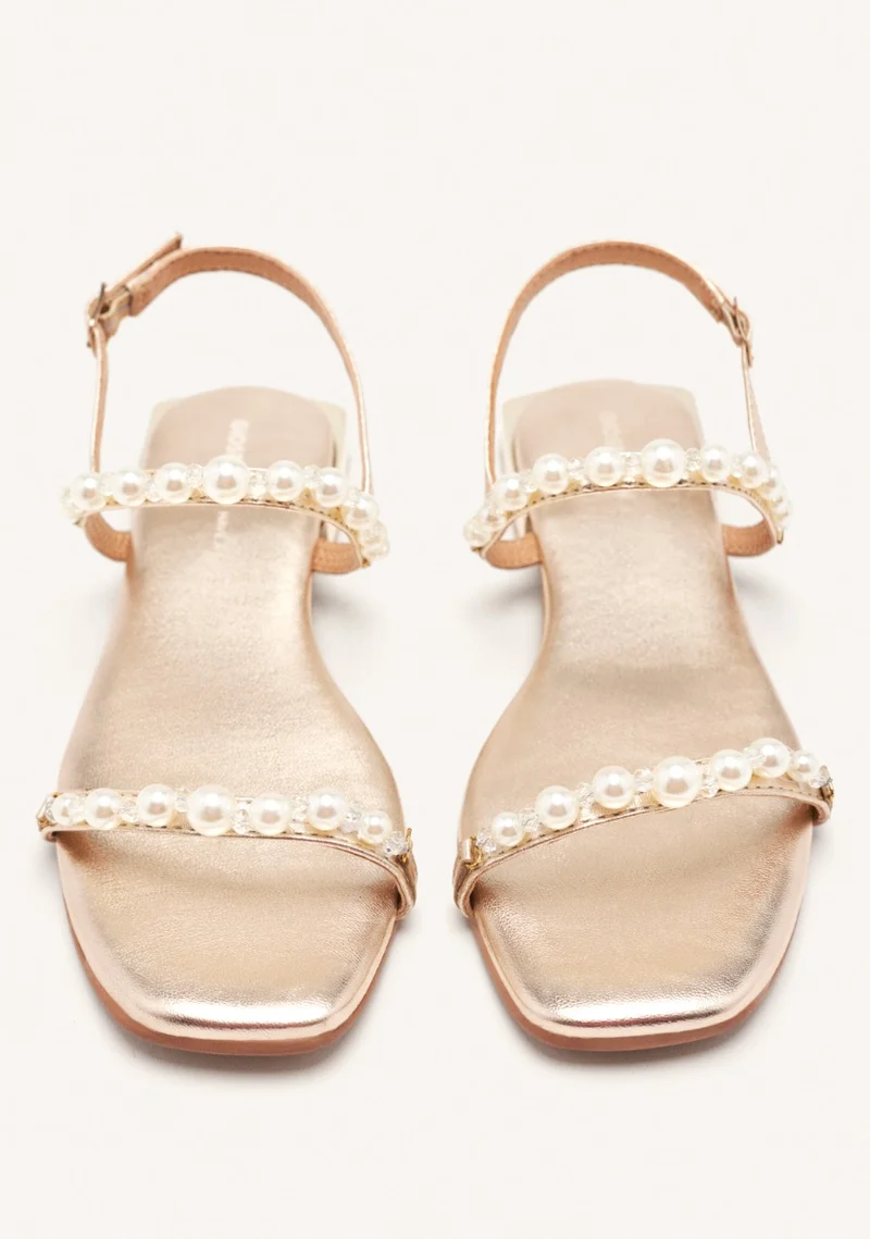 WOMEN'S PLATINUM LEATHER SANDALS WITH PEARLS ZERQAN