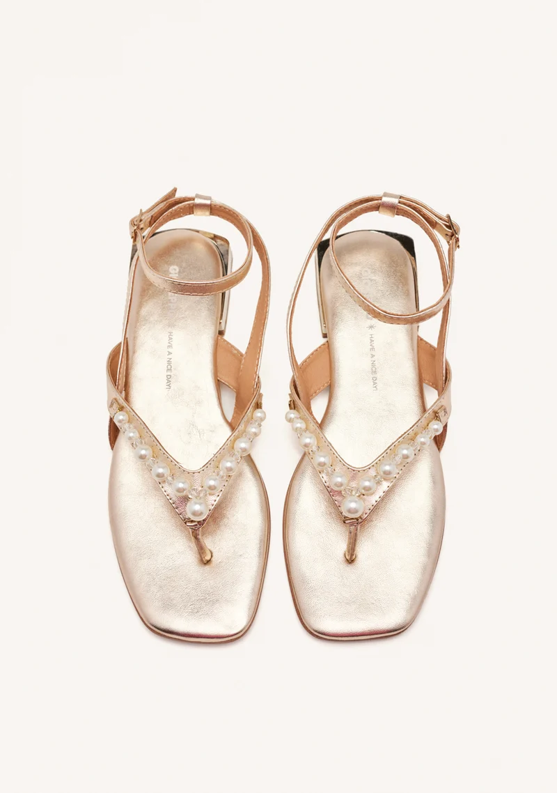 PLATINUM LEATHER SANDALS WITH PEARLS FOR WOMEN SUMPTER