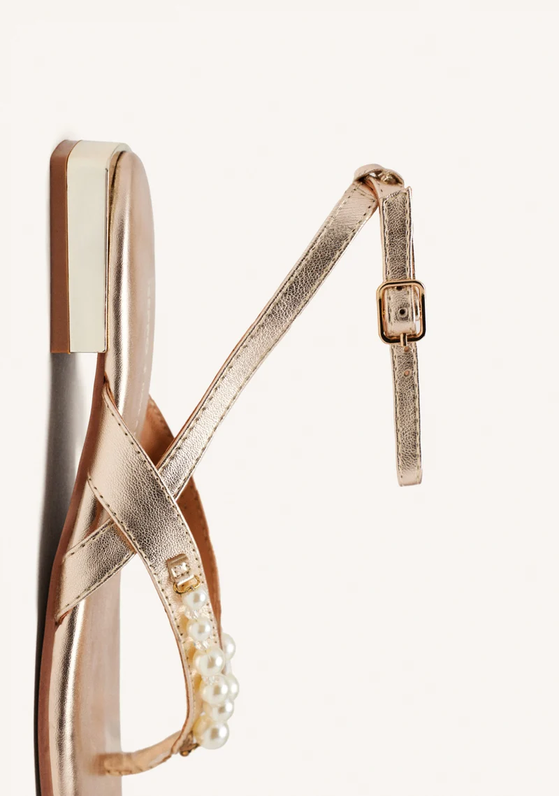PLATINUM LEATHER SANDALS WITH PEARLS FOR WOMEN SUMPTER