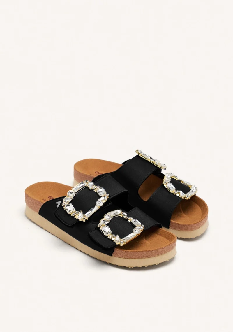 ADERKLAA WOMEN'S BLACK BIO STYLE SANDALS WITH JEWEL EMBELLISHMENT