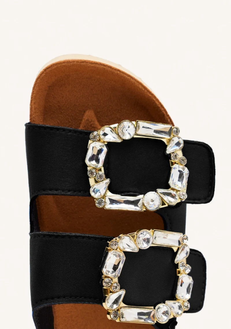 ADERKLAA WOMEN'S BLACK BIO STYLE SANDALS WITH JEWEL EMBELLISHMENT
