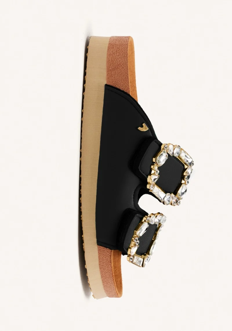 ADERKLAA WOMEN'S BLACK BIO STYLE SANDALS WITH JEWEL EMBELLISHMENT