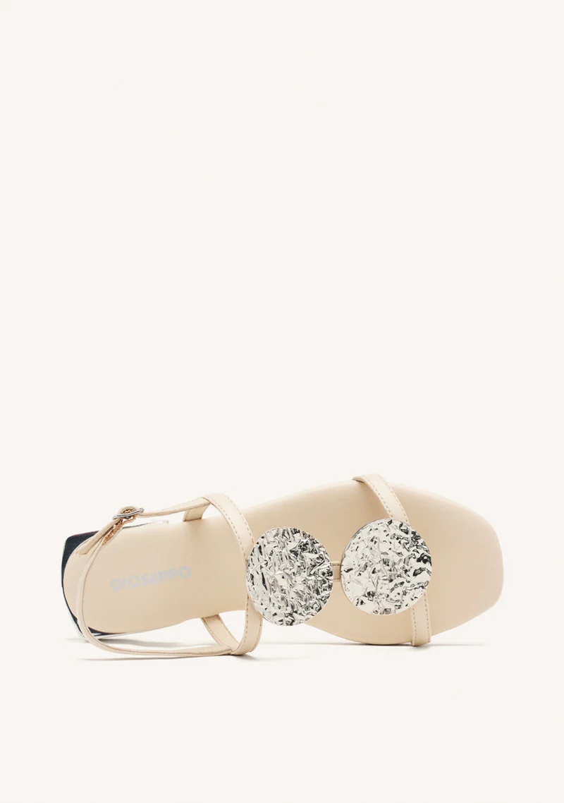 OFF WHITE LEATHER SANDALS WITH METALLIC TRIM FOR WOMEN TROFA