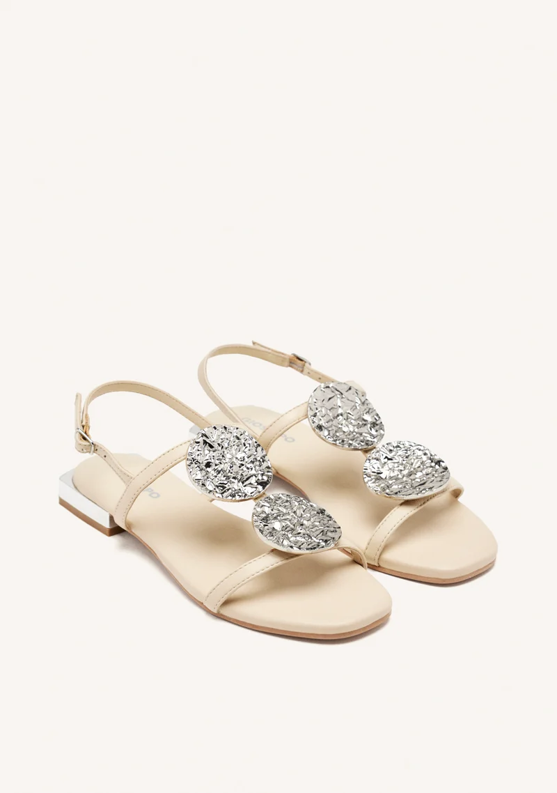 OFF WHITE LEATHER SANDALS WITH METALLIC TRIM FOR WOMEN TROFA