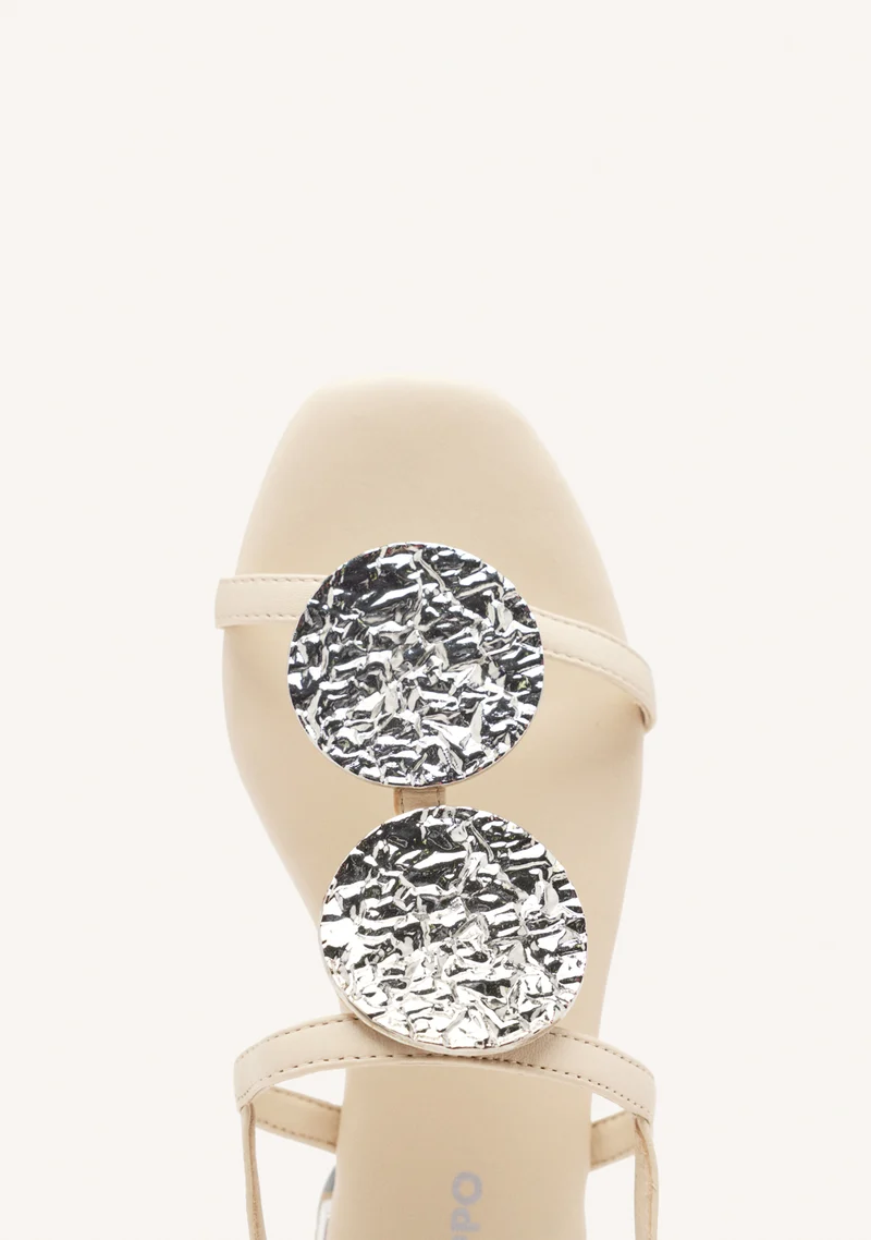 OFF WHITE LEATHER SANDALS WITH METALLIC TRIM FOR WOMEN TROFA