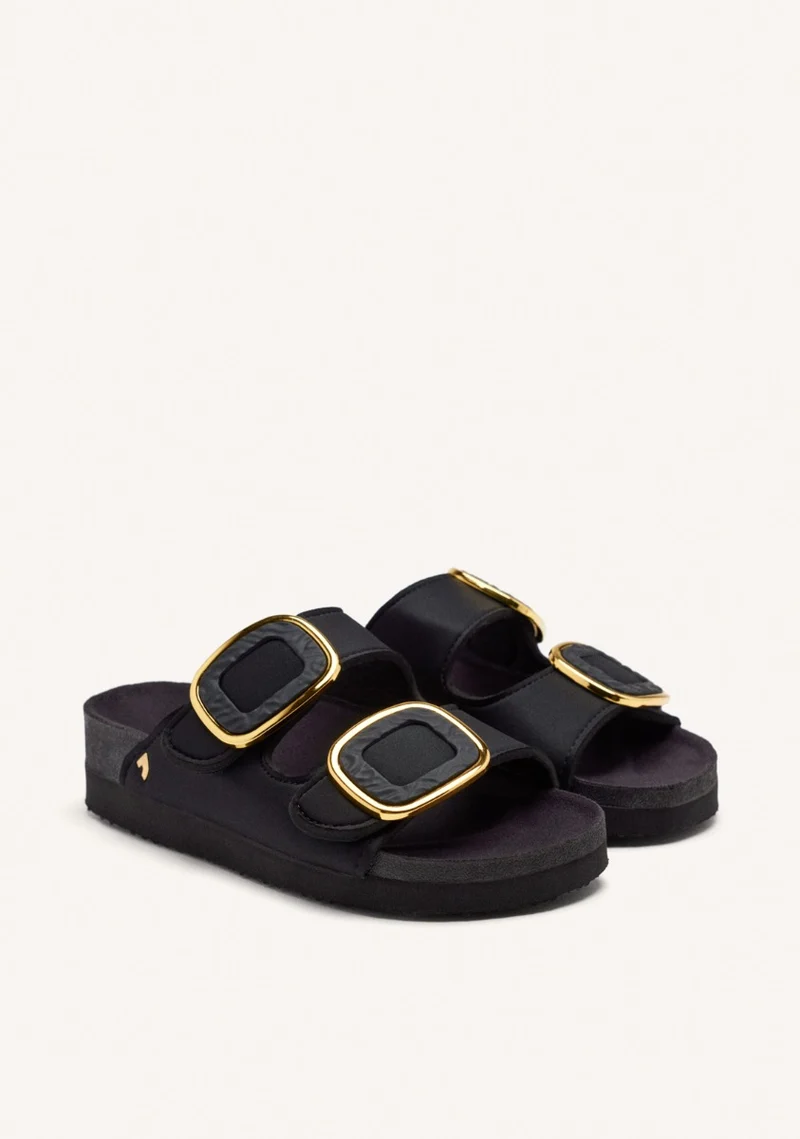 BUDAORS WOMEN'S BLACK JEWEL EMBELLISHED BIO STYLE SANDALS