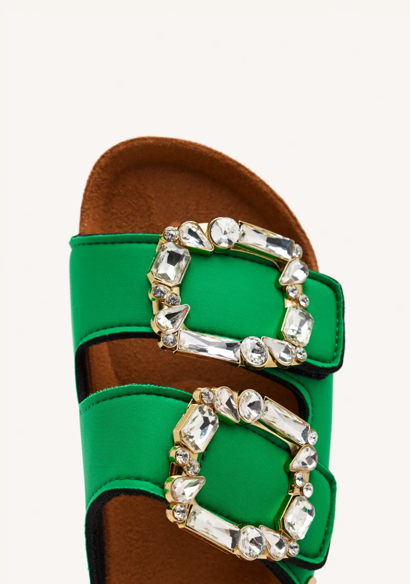 ADERKLAA WOMEN'S GREEN BIO STYLE SANDALS WITH JEWEL EMBELLISHMENT