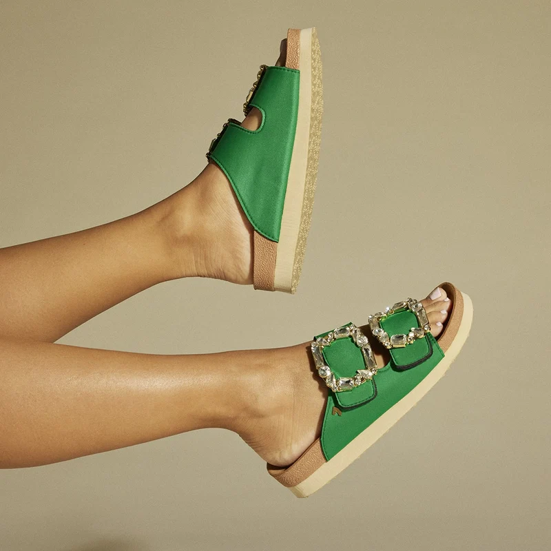 ADERKLAA WOMEN'S GREEN BIO STYLE SANDALS WITH JEWEL EMBELLISHMENT