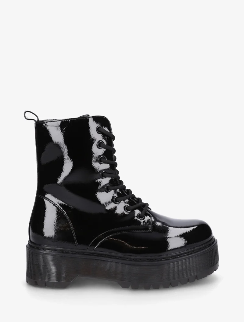Bottines montantes vernies à lacets - Noir