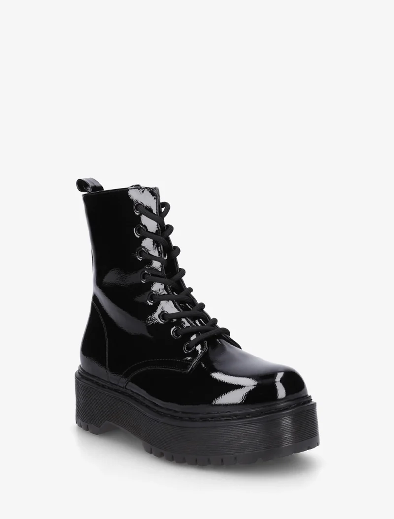 Bottines montantes vernies à lacets - Noir