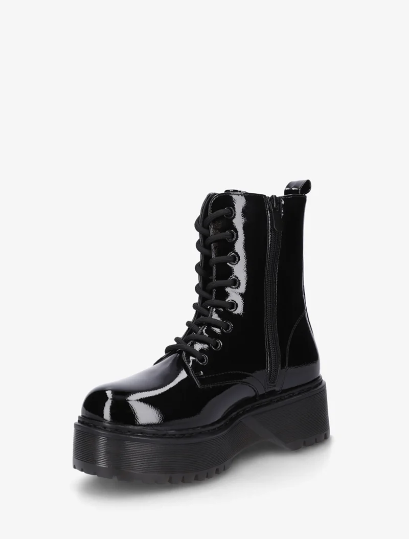 Bottines montantes vernies à lacets - Noir