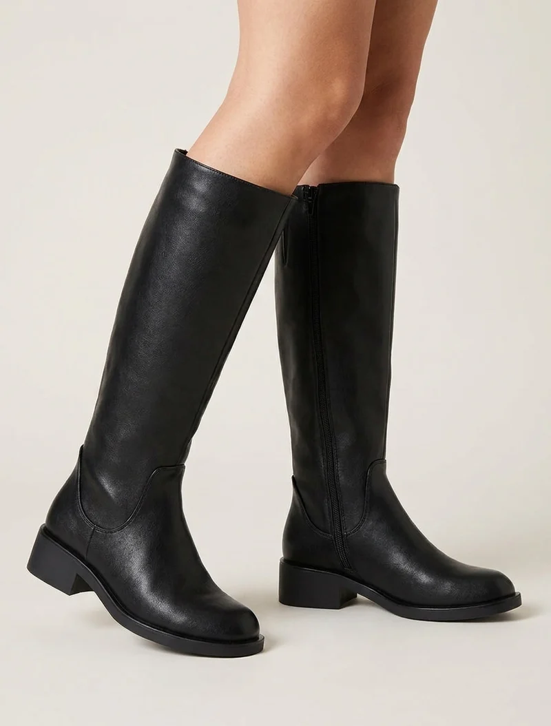 Bottes plates basiques en simili - Noir