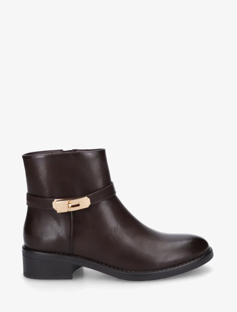Bottines en simili à boucle décorative - Marron