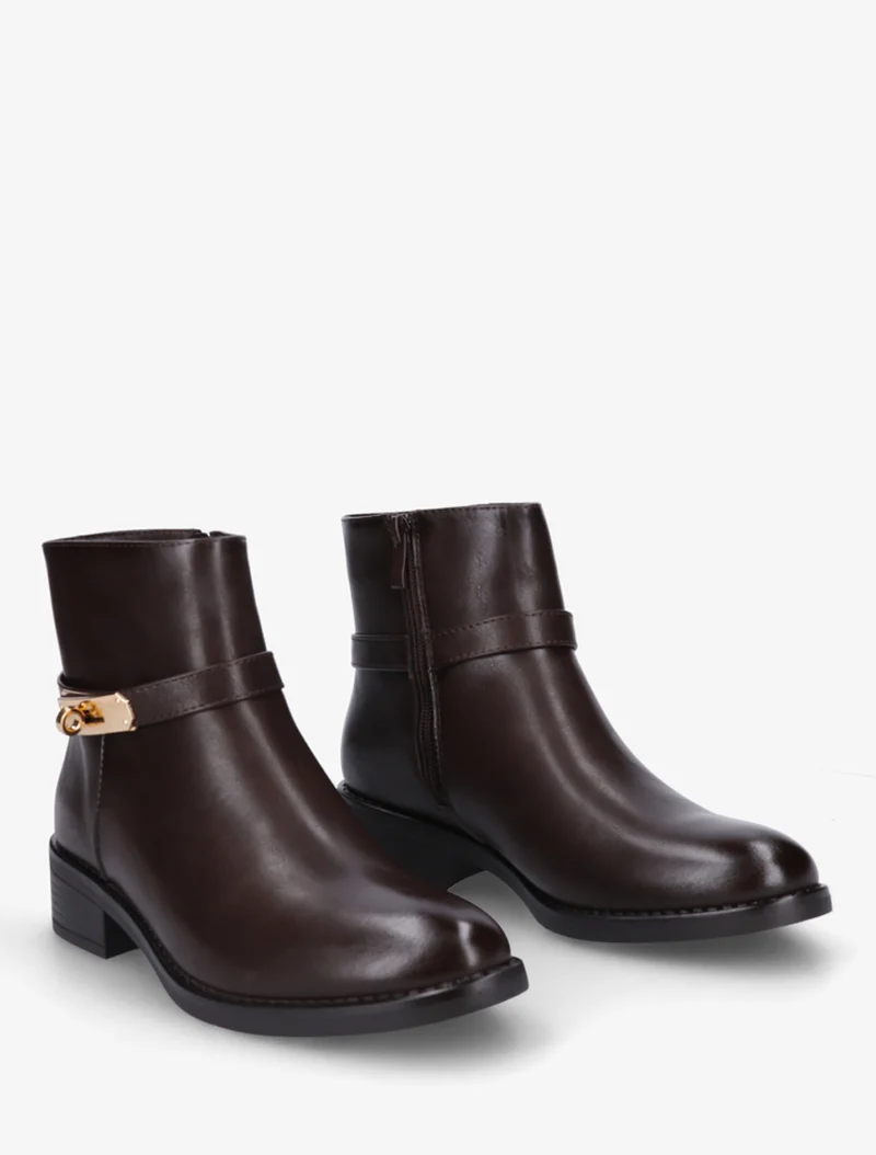 Bottines en simili à boucle décorative - Marron