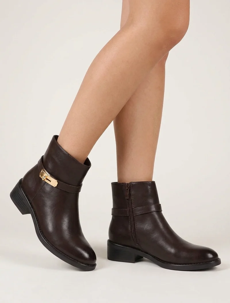 Bottines en simili à boucle décorative - Marron