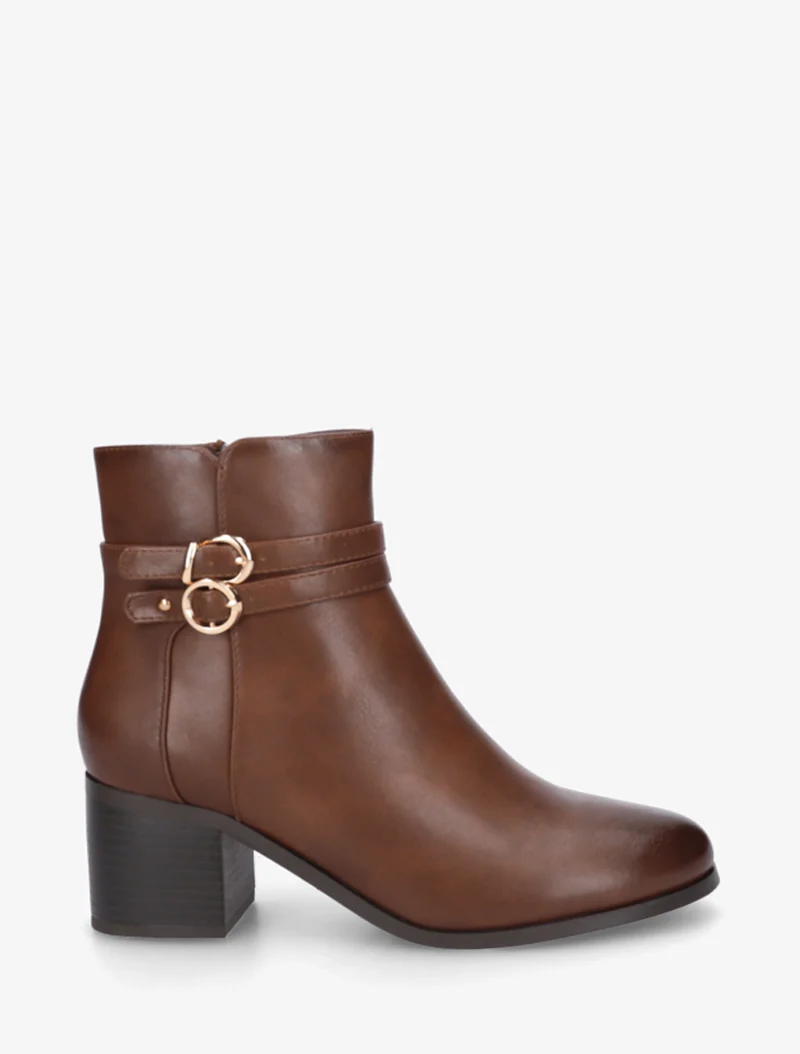 Bottines en simili à double boucles - Camel