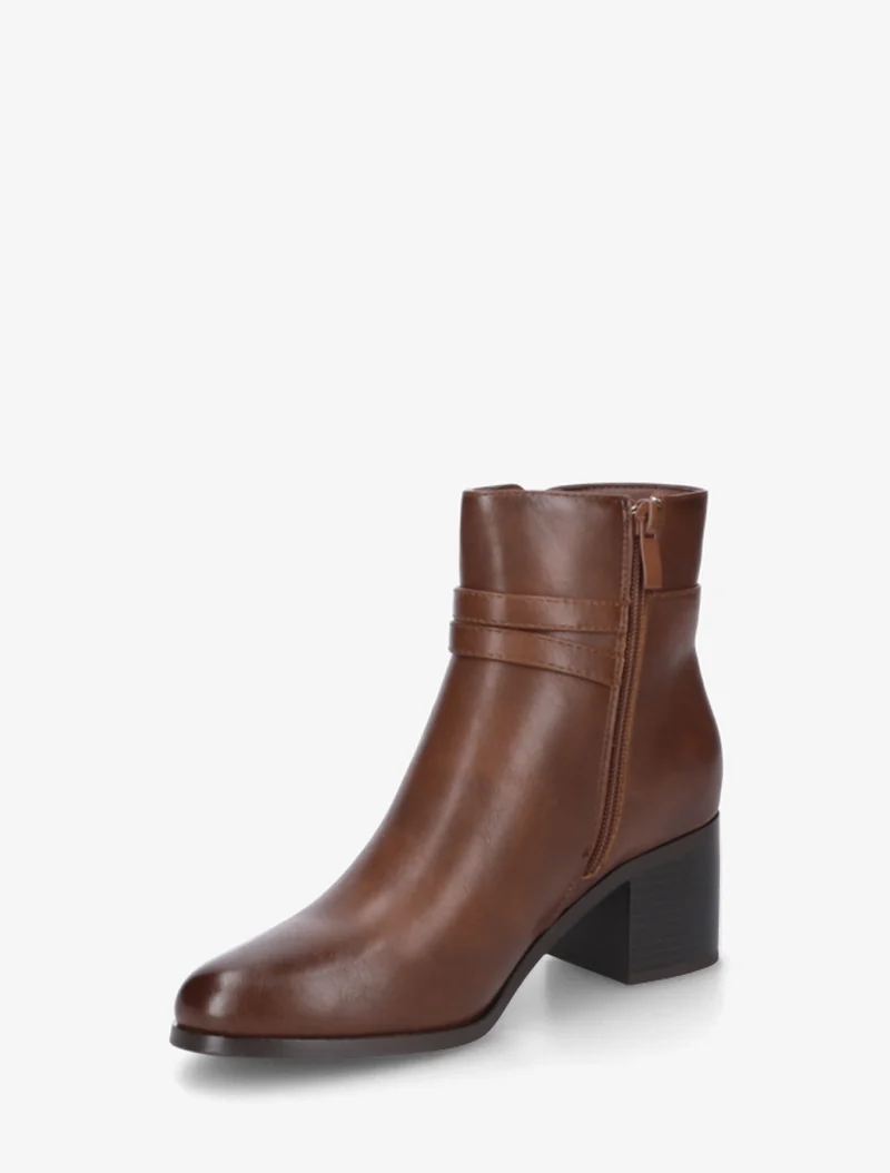 Bottines en simili à double boucles - Camel