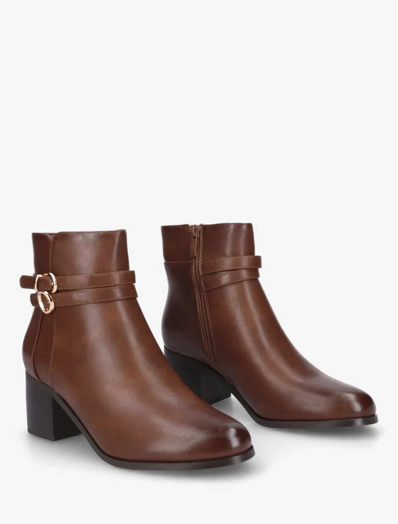Bottines en simili à double boucles - Camel