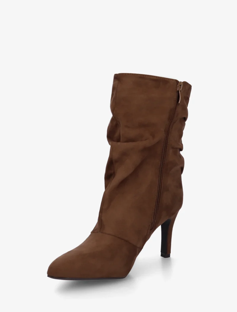 Bottines montantes en suédine effet froissé - Marron