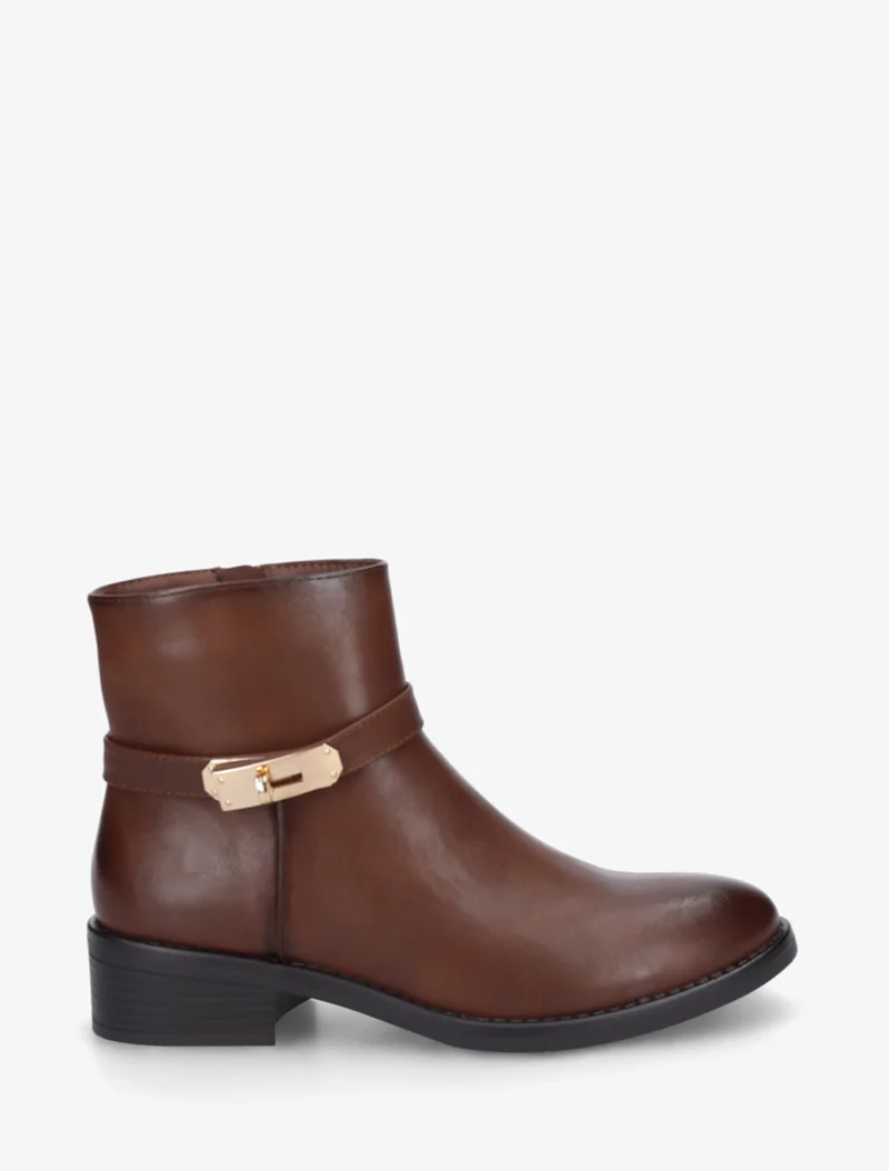 Bottines en simili à boucle décorative - Camel