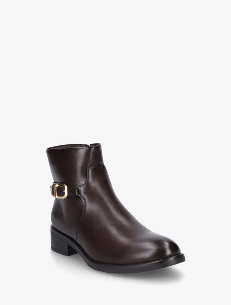 Bottines en simili à boucle métallique - Chocolat