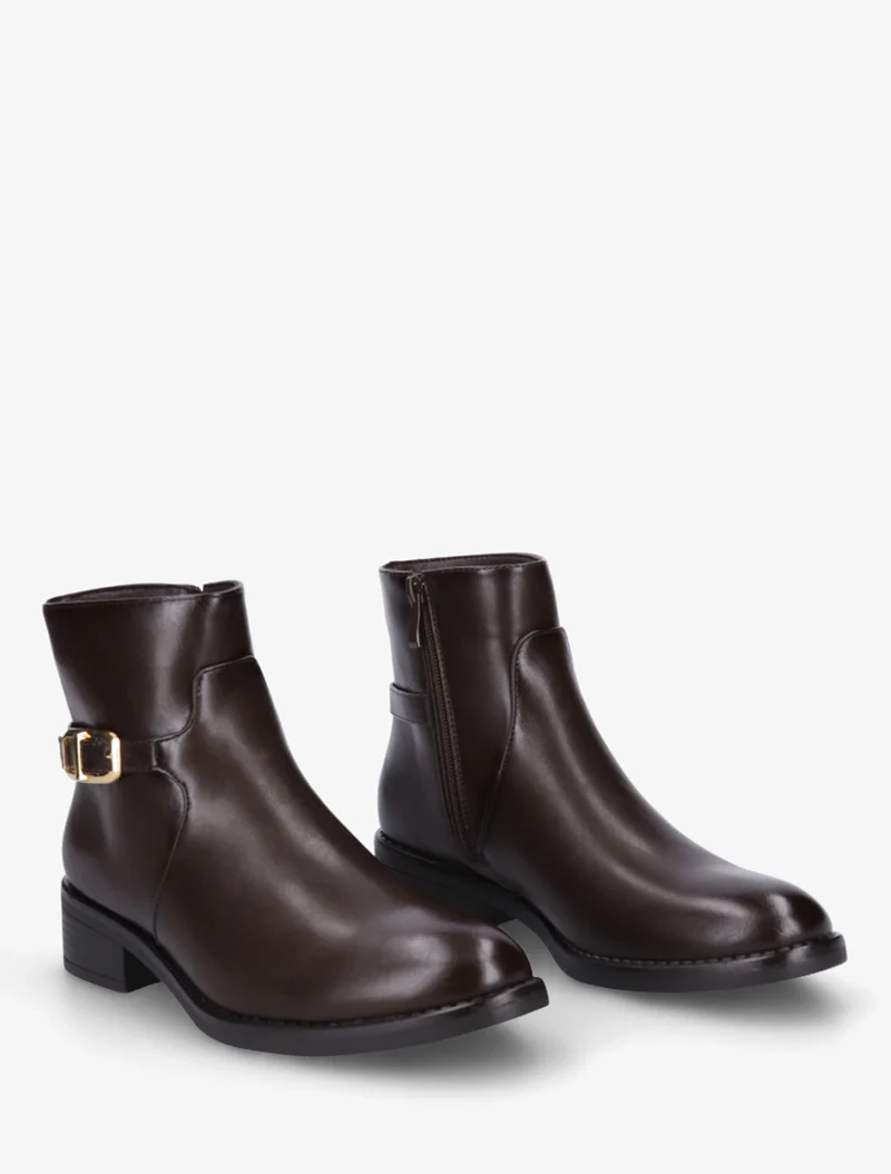 Bottines en simili à boucle métallique - Chocolat