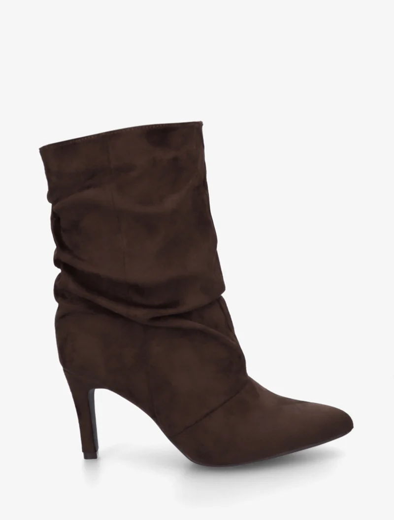 Bottines montantes en suédine effet froissé - Chocolat