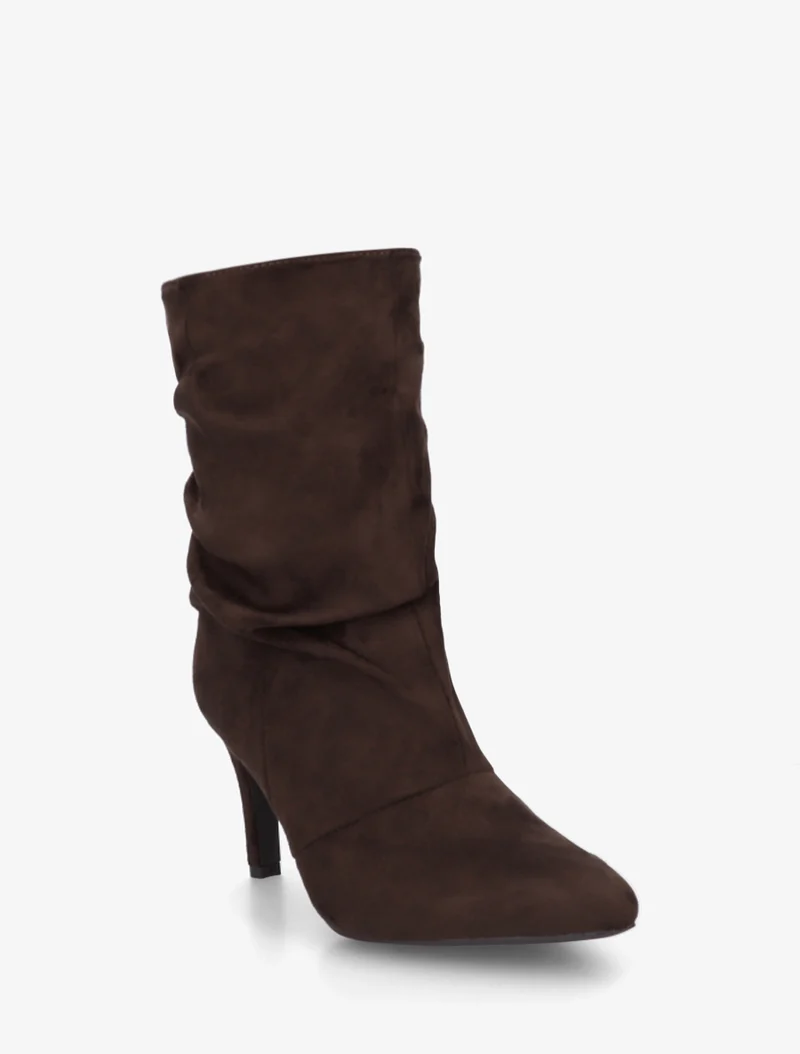 Bottines montantes en suédine effet froissé - Chocolat