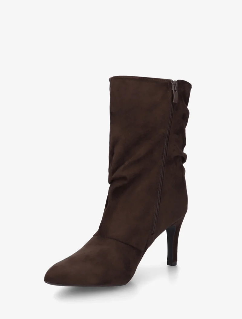 Bottines montantes en suédine effet froissé - Chocolat