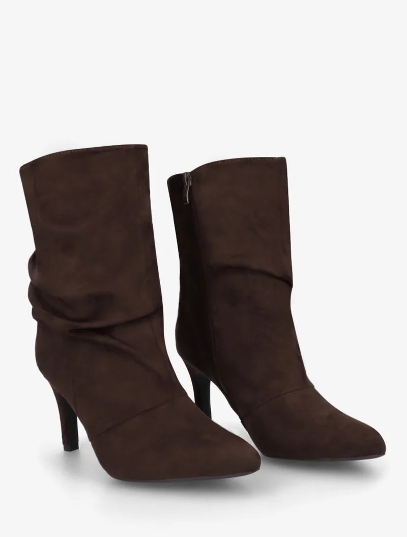 Bottines montantes en suédine effet froissé - Chocolat