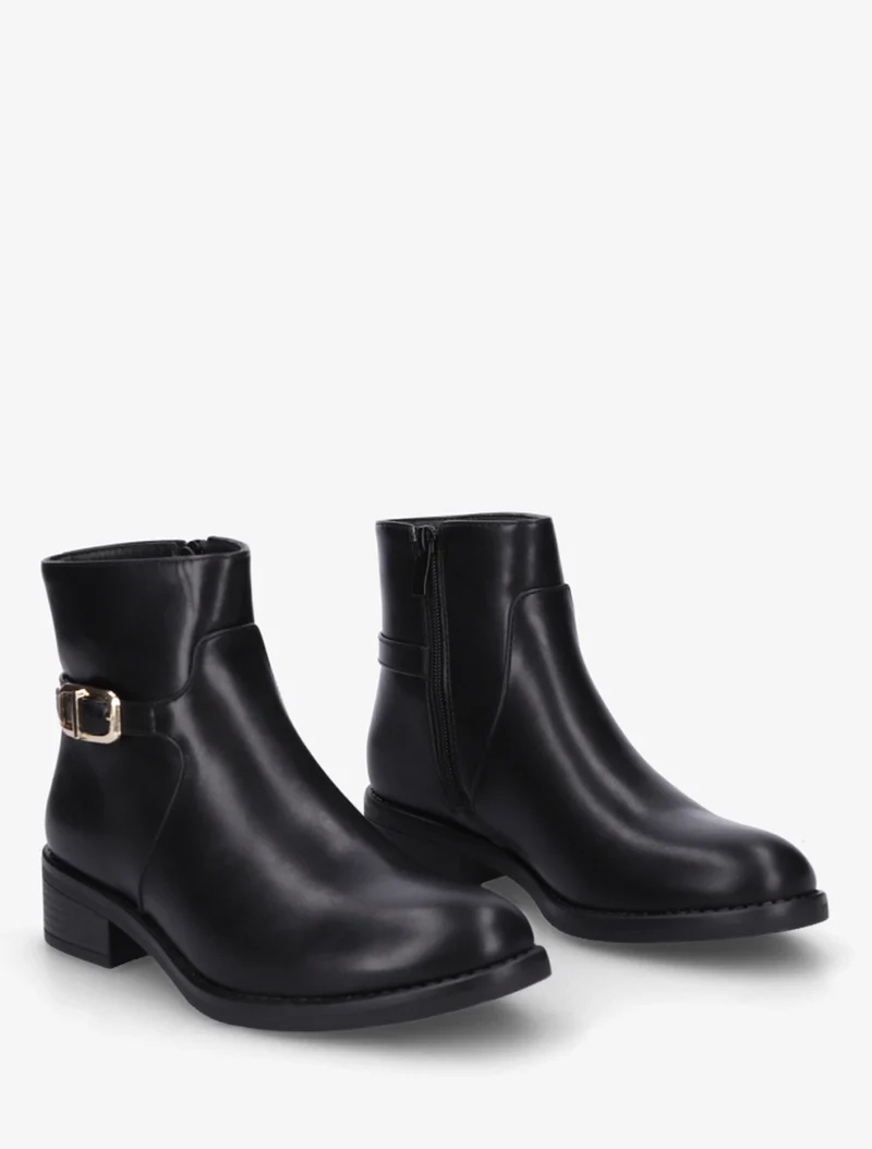 Bottines en simili à boucle métallique - Noir