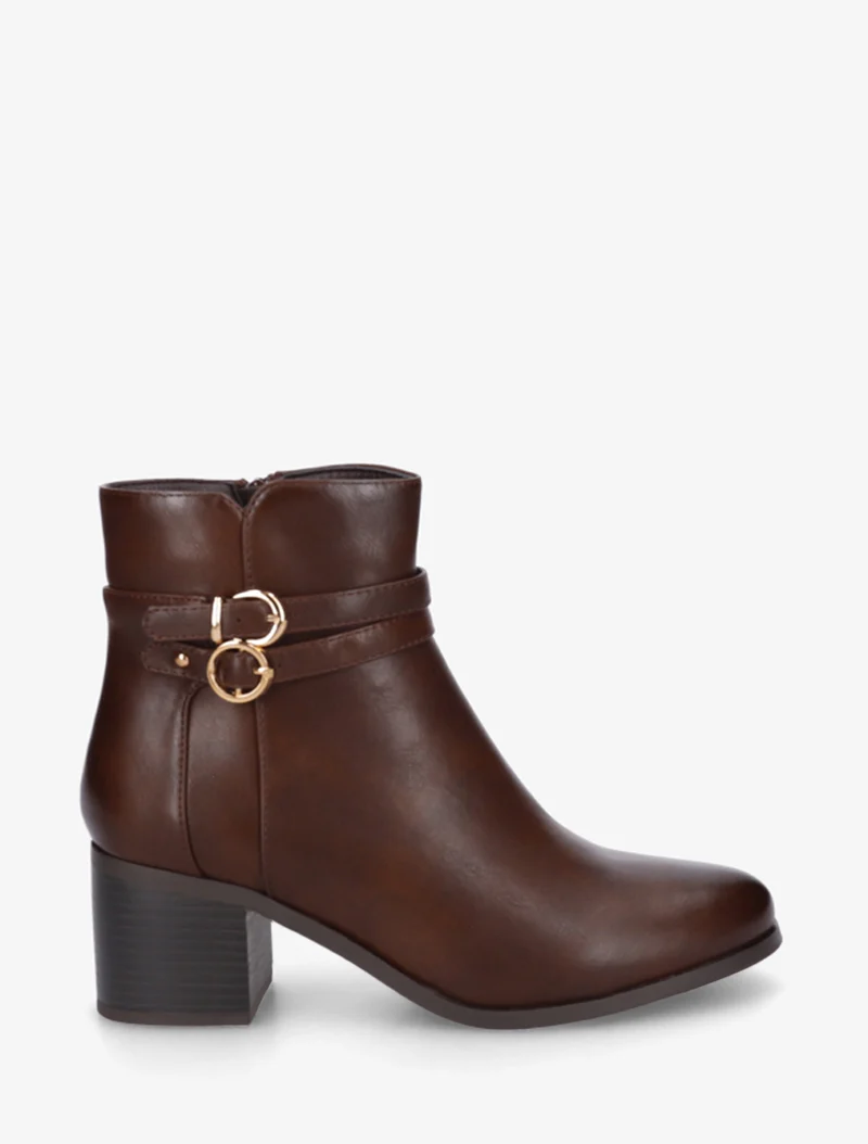 Bottines en simili à double boucles - Marron