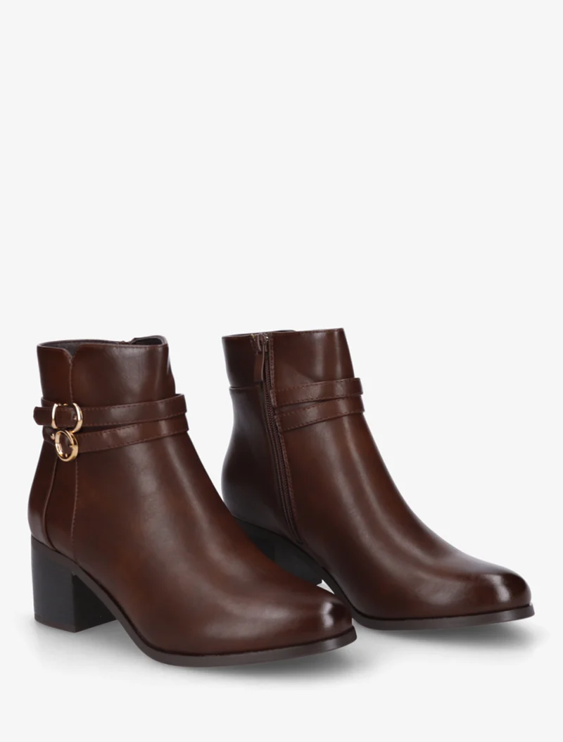 Bottines en simili à double boucles - Marron